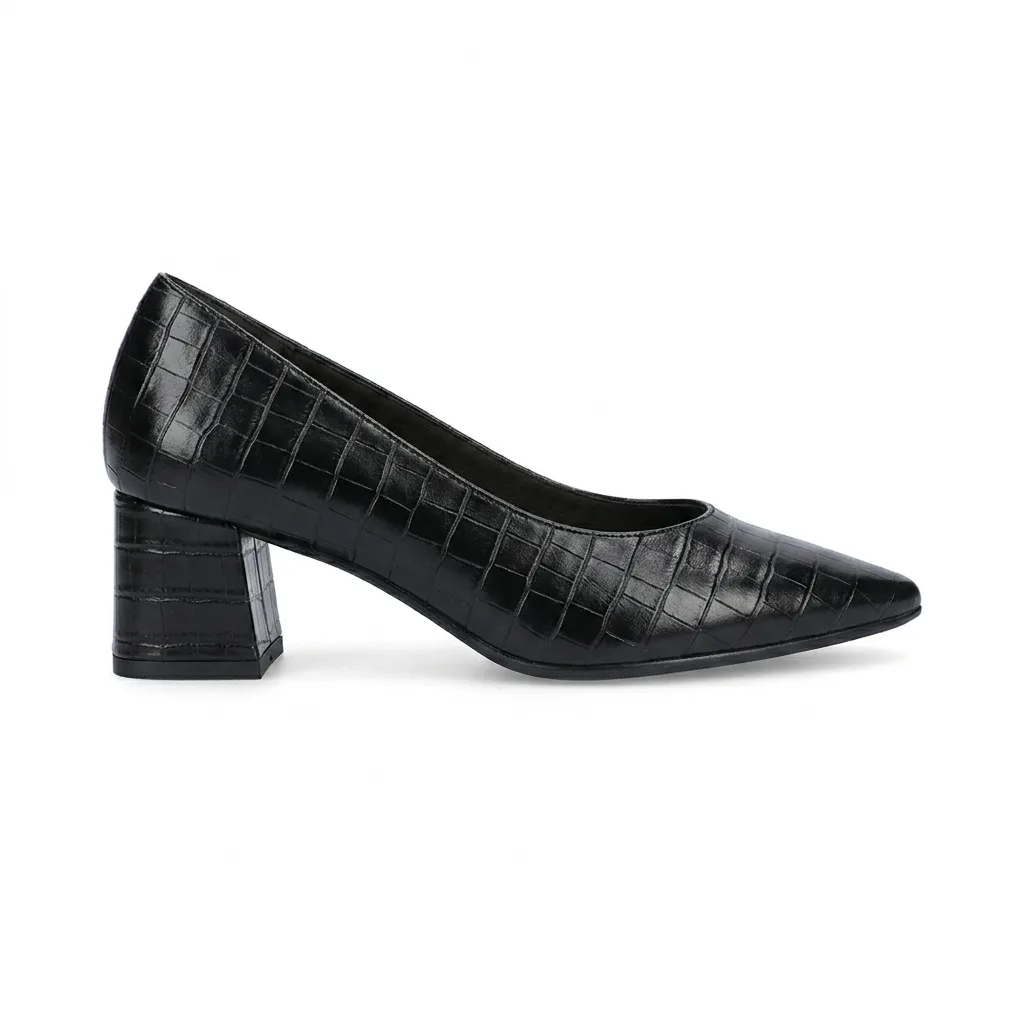 Escarpin Cuir Façon Croco Talon Bloc pour femme — Chaussures Hervé Clichy