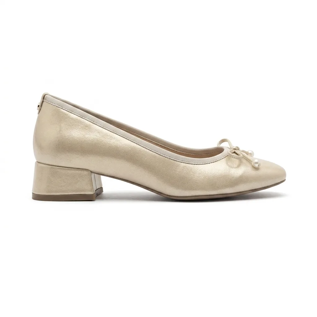 Loafer à talon beige métallisé pour femme — Chaussures Hervé